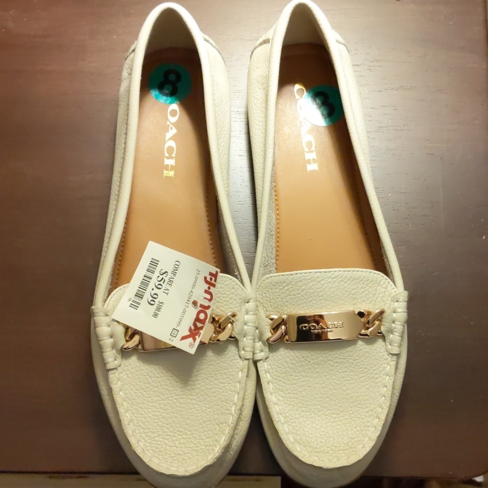 Coach leather loafers,size 8, white